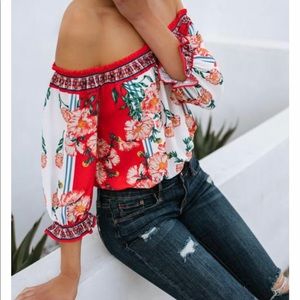 Floral off shoulder cropped top
